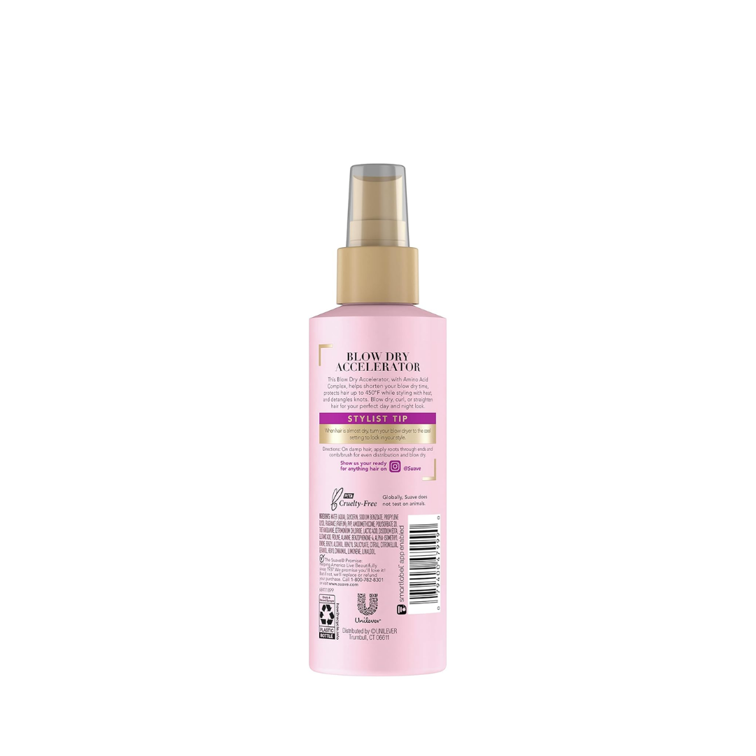 Suave Pink Blow Dry Accelerator Hair Heat Protector Heat Protecting Spray Heat Protectant Spray and Detangler 6 oz