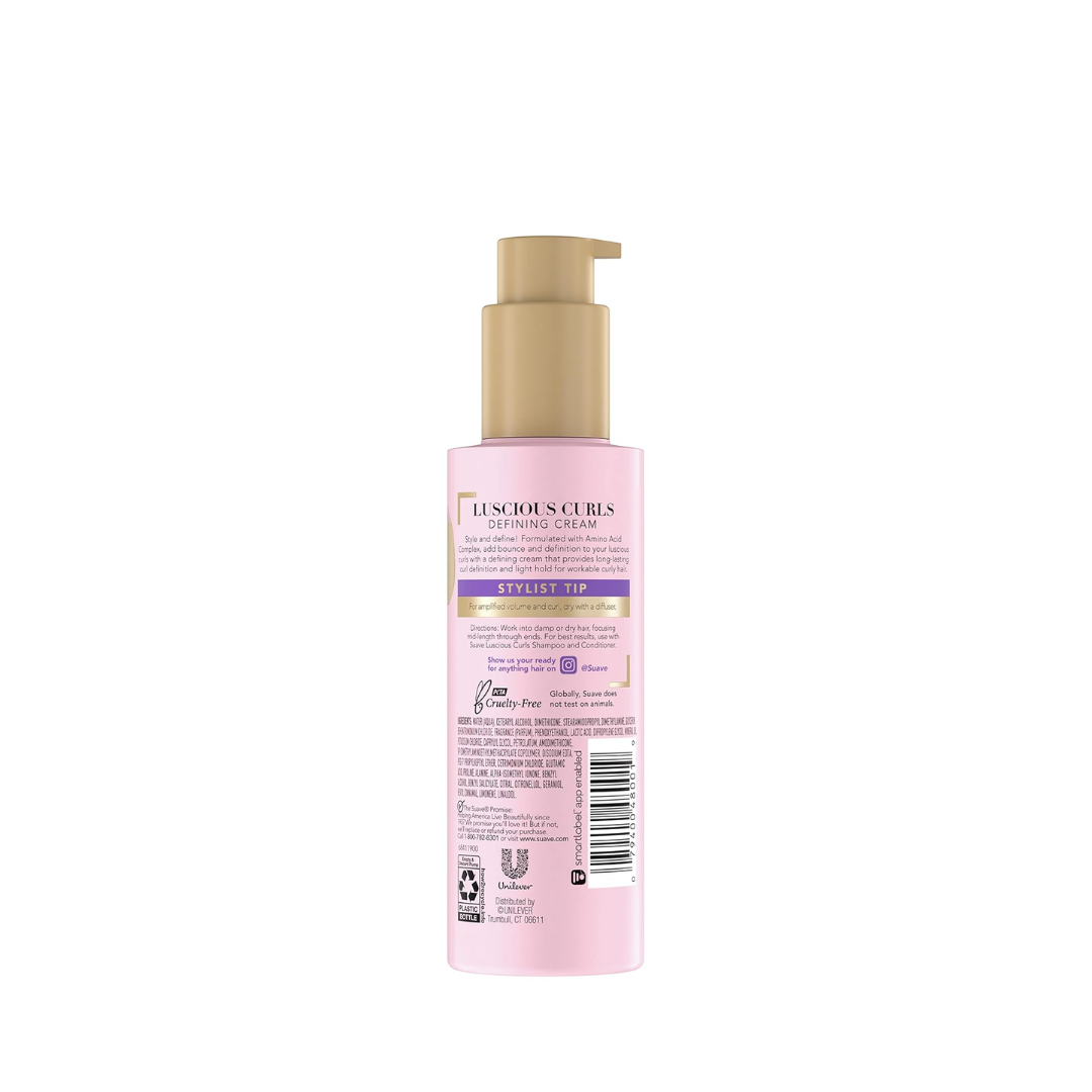 Suave Pink Luscious Curls Styling Cream Hair Cream for Luscious Curls Curl Defining Cream with Amino Acid Complex 4.75 oz