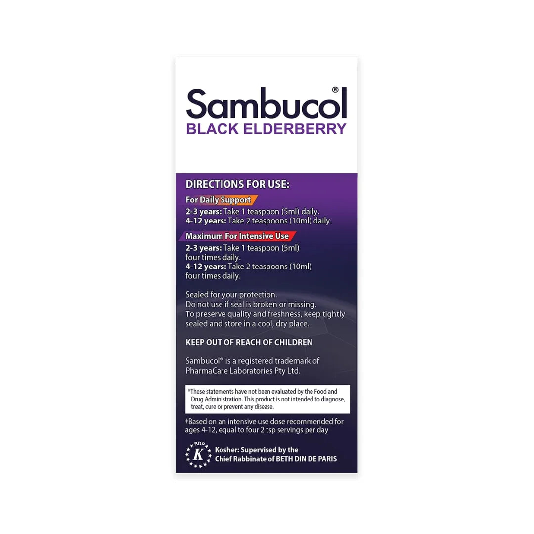 Sambucol Black Elderberry Syrup for Kids - Kids Elderberry Syrup, Added Vitamin C, Black Elderberry Syrup for Kids, Sambucus Elderberry Kids Syrup For Immune Support, Delicious Berry Taste - 4 Fl Oz