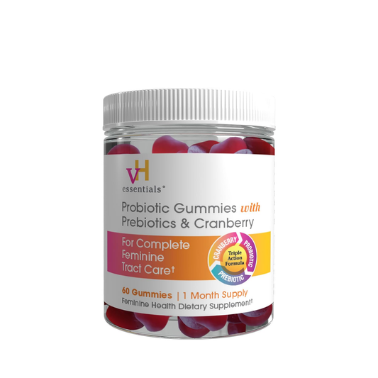 vH essentials Probiotic Gummies with Prebiotics & Cranberry, Concentrated Extract for Urinary Tract Health, Supports Vaginal Microflora Balance for a Healthy Feminine Tract, 60 Count
