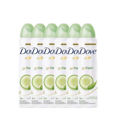 Dove Anti-Perspirant Deodorant Spray, Cucumber & Green Tea, Dry 48 Hour Protection 150 Ml (Pack of 6)