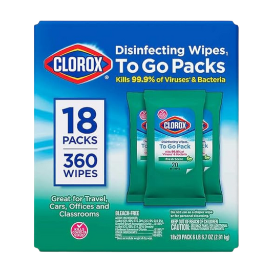 Clorox Disinfecting On The Go Travel Wipes, Fresh Scent, 20 Count, Pack of 18-360 Wipes Total